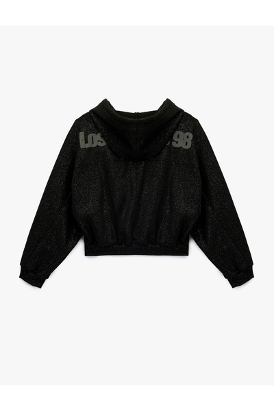 Koton Hanorac cu glugă, cu imprimeu, cu detaliu de buzunar cu sclipici, cu fermoar