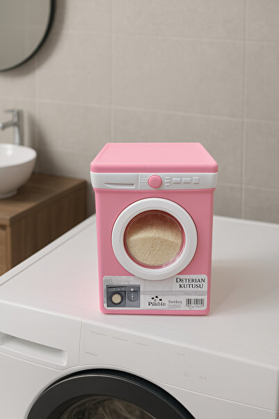 İndecor Houseware Çamaşır Makinesi Şeklinde Deterjan Saklama Kabı - Deterjan Kutusu - Deterjan Kabı - 4 LT