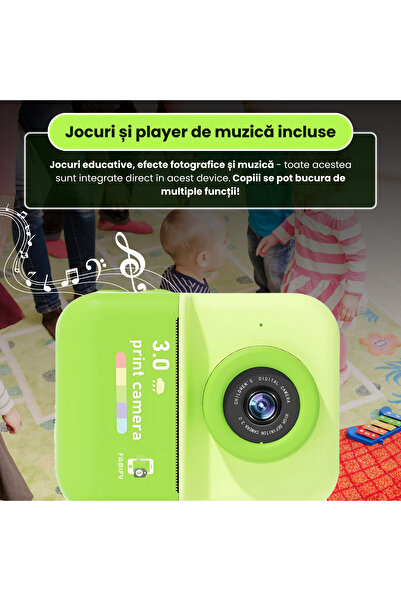 FAMIFY Polaroid Instant Camera For Kids, 48MP, 1080P, Thermal Print, 3" Screen, Bag, 64GB, Green