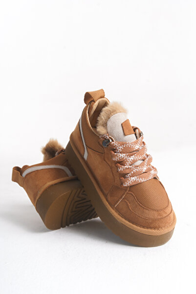 Moda Lime Unisex Non-Slip and Lightweight Sole Nubuck Easy-To-Wear Fur Detailed Cold Weather Resistant Children's Winter Boots