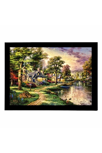 GRELYS PRINT Tablou Canvas cu rama, Oras, padure, rau, natura, 30 x 20 cm,