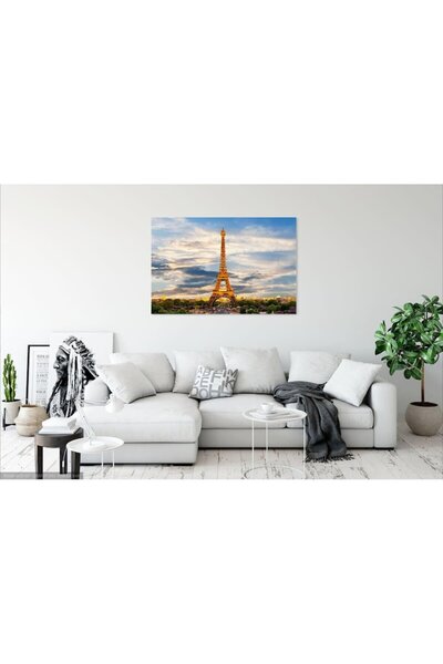 GRELYS PRINT Pictură pe pânză, Oraș, Clădiri, Lumini, Paris, Turnul Eiffel 90 x 60 cm, Ramă din lemn, Multicolor