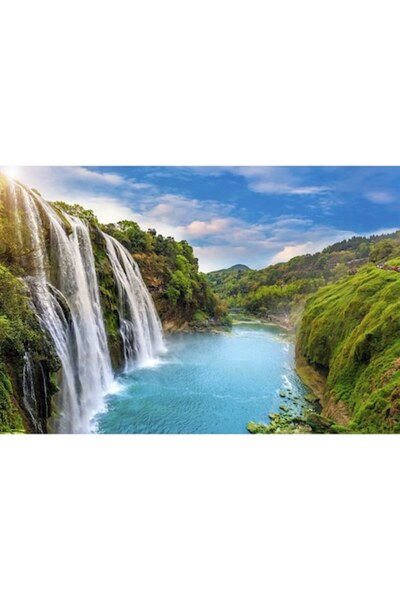 GRELYS PRINT Tablou Canvas, Cascade, Apa, Copaci, 90 x 60 cm, Rama lemn, Mult...