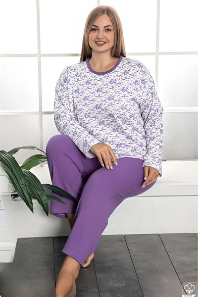 Farya Home Plus Size Cotton 2 Yarn Winter Long Sleeve Pajamas Set