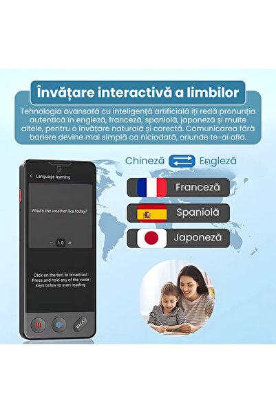 FAMIFY Traducător inteligent, 139 de limbi, voce în timp real, traducere în grup pentru până la 500 de persoane, WiFi/Date, negru