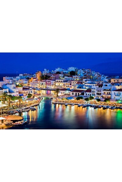 GRELYS PRINT Tablou Canvas, Lumini in port, 80 x 50 cm, Rama lemn, Multicolor