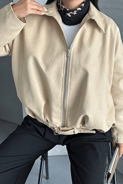 giyimmasalı Тканина Сует Тканина Бомбер Куртка - КРЕМ