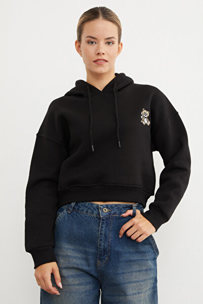 Fulla Moda Hanorac cu glugă brodat cu ursuleț cu 3 fire