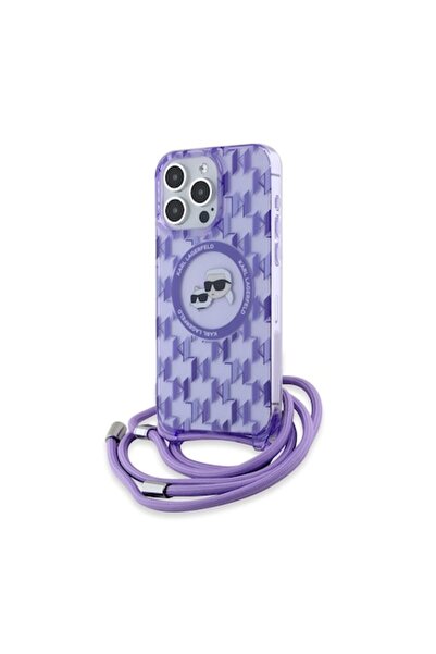 Karl Lagerfeld Carcasă de telefon cu monogramă violetă pentru iPhone 15 Pro M...