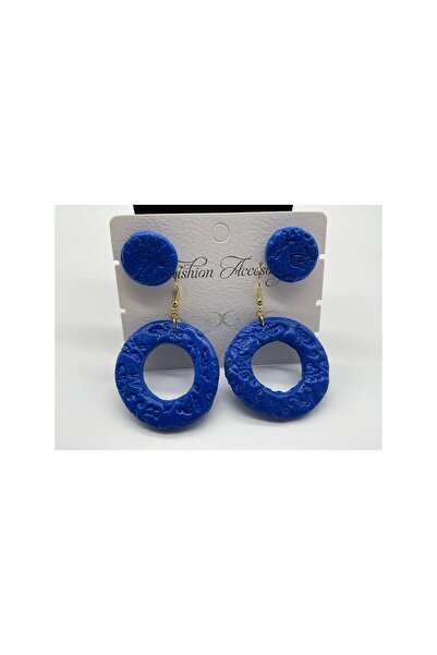 CHIC Electric Blue Ring Dangle Circle Nail Polymer Clay Multiple Earrings