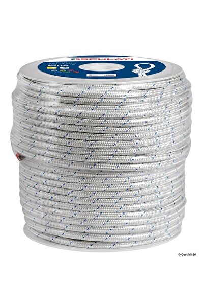 OSCULATI Polyester Braid, 5 mm Diameter, 3-Strand High-Strength Core, White with Colored Flecks