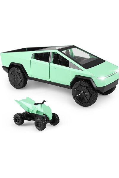 REZZOSS Cybertruck Pickup With Motorcycle Alloy Car Model Diecast Toy Vehicle Sound and Light Simitation CaR
