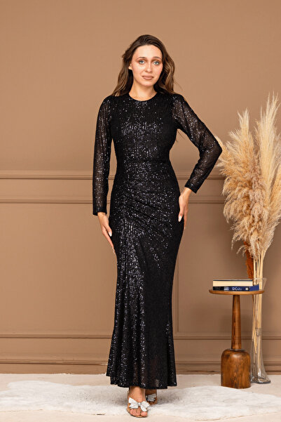 BEYBOS Βραδινό φόρεμα με παγιέτες με λεπτομέρεια με κορδόνια - ΜΑΥΡΟ