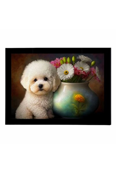 GRELYS PRINT Tablou Canvas cu rama, Flori in vaza, caine, natura statica, 30 ...