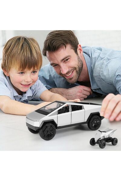REZZOSS Cybertruck Pickup With Motorcycle Alloy Car Model Diecast Toy Vehicle Sound and Light Simitation