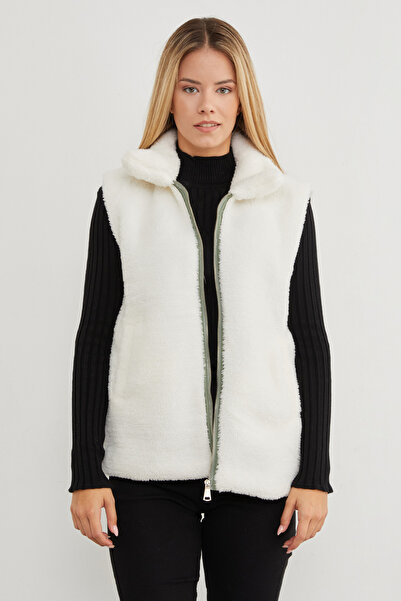 Fulla Moda Polo Yaka Fermuarlı Pelüş Yelek