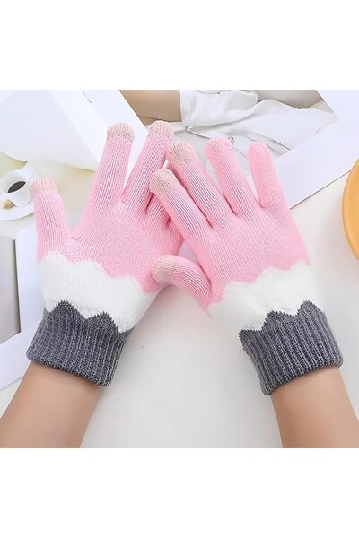 Flippy Women's Gloves — Wavy Knit, Touchscreen, Acrylic, Fleece Lined, One Size, Pink/Grey