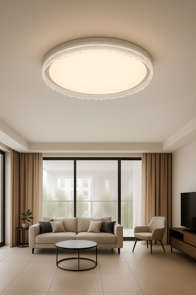 AILEEN Modern LED Avize Tavan Lambası Kristal Detaylı 50 cm Yuvarlak Beyaz Işık Salon Yatak Odası