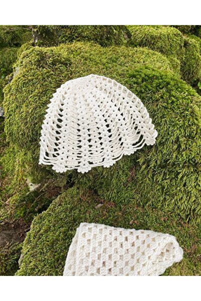 Kadife Hanım Hand Knitted Crochet Hat – White 77
