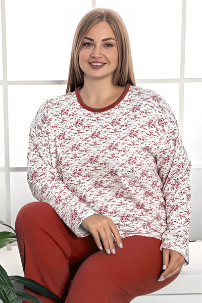Farya Home Plus Size Cotton 2 Yarn Winter Long Sleeve Pajamas Set