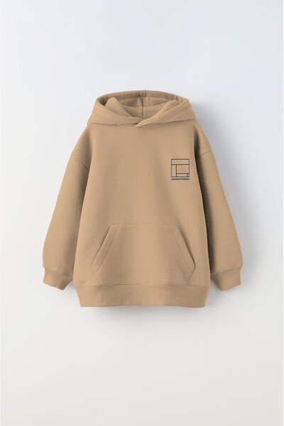 The Champ Clothing Παιδικό φούτερ με κουκούλα Oversize Updated Simplicity Printed Beige – Φούτερ με κουκούλα, 3 κλωστές από φλις με ανάλαφρη ρίγα