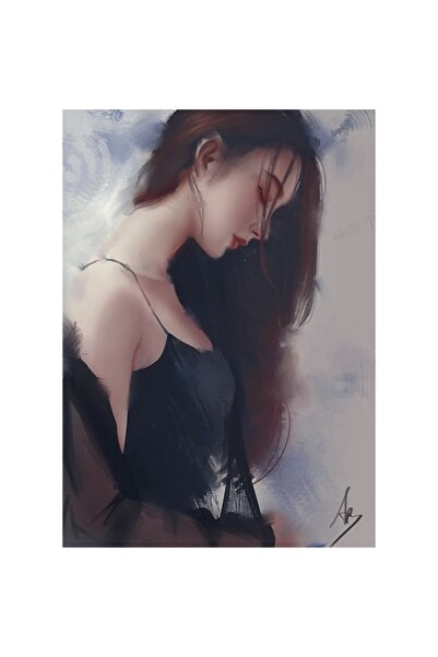 GRELYS PRINT Pictură pe pânză, Doamnă în negru, 50x70 cm, ramă din lemn, mult...