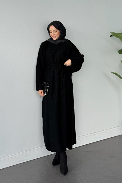Şulemoda Giyim Yumoş Böcek Sim Karışımlı Kol Salaş Elbise Siyah
