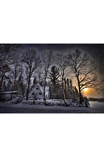 GRELYS PRINT Tablou Canvas, Iarna pe ulita, 80 x 50 cm, Rama lemn, Multicolor