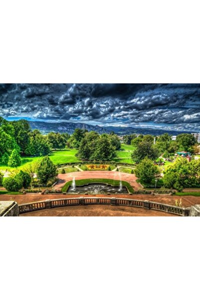 GRELYS PRINT Tablou Canvas, Parc verde, Cer innorat, 90 x 60 cm, Rama lemn, M...