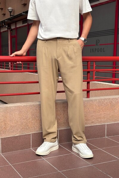 inpool Baggy Fit, Summer-Spring, Stretchy-Draping, Pleat Detail, Wide Fabric Pants Asp01