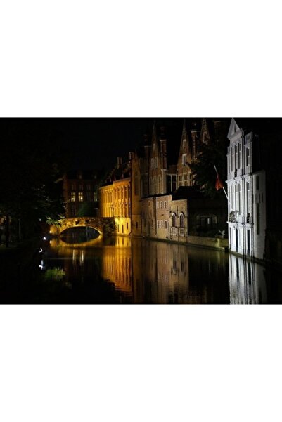 GRELYS PRINT Pictură pe pânză, Pod de piatră peste canal, 90 x 60 cm, Ramă di...