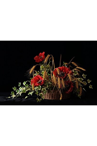 GRELYS PRINT Pictură pe pânză, Coș cu maci, 90 x 60 cm, Ramă din lemn, Multic...