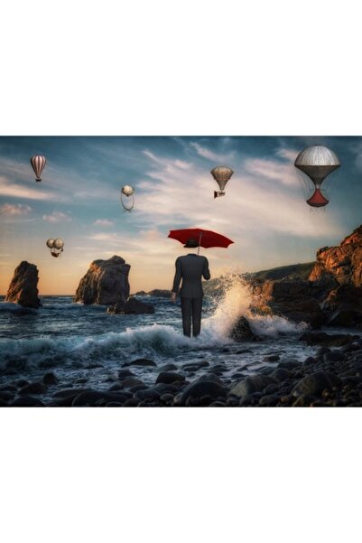 GRELYS PRINT Tablou Canvas, Abstract, Barbat, Valuri, Umbrela, Baloane, 80 x ...