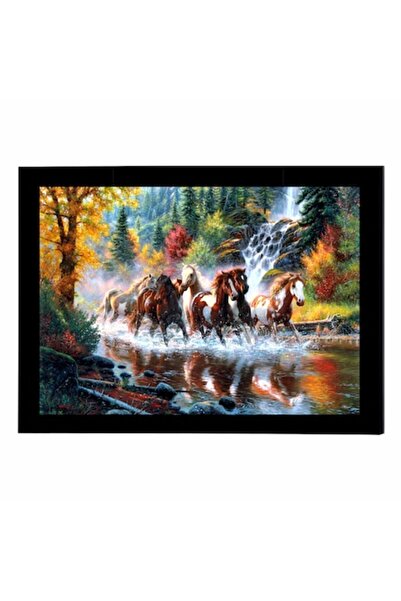 GRELYS PRINT Tablou Canvas cu rama, Cai alergand prin apa, animale, 30 x 20 cm,