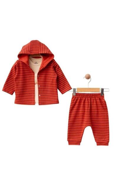 Zekids 3-Piece Organic Striped Hooded Baby Tracksuit Set
