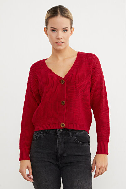 Fulla Moda Buttoned V-Neck Knitwear Cardigan