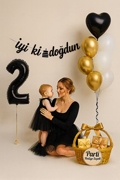 parti hediye sepeti Doğum Günü Balon Seti Siyah Gold Beyaz | Rakam Folyo ve K...