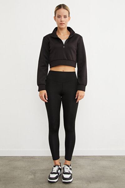 Fulla Moda Half Zipper Stand Collar Crop Sweatshirt