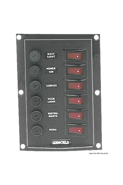 OSCULATI Panou de control, nailon, orizontal, cu 6 comutatoare, 114x165 mm, i...