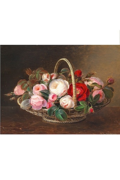 GRELYS PRINT Tablou Canvas, Cos cu trandafiri, I.L.Jensen, 80 x 60 cm, Rama l...