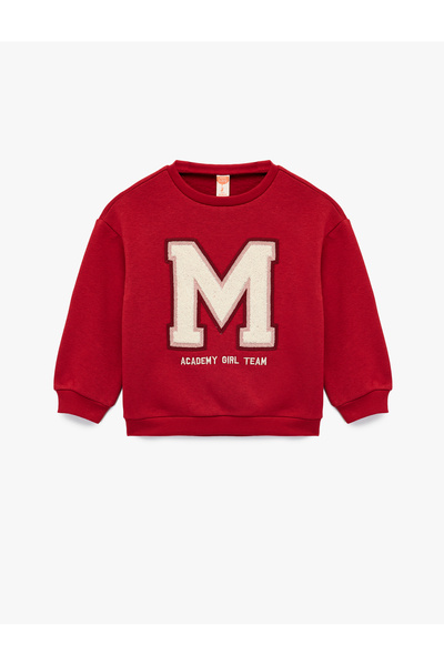 Koton Şardonlu Uzun Kollu Bisiklet Yaka Nakışlı Sweatshirt