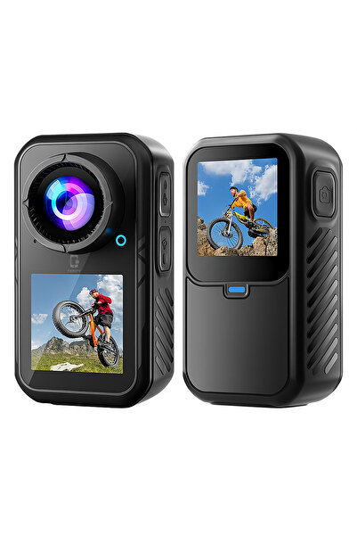 FAMIFY Ultra HD 5K Sports Camera, Magnetic, Dual Screen, Wide Angle, WiFi Control, 128GB, Waterproof, Black