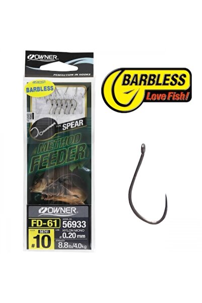 OEM Cârlige Rig Feeder Owner FD-61 Spear BL, 12 buc, cârlige fără ardoane, fir de 0,22 mm, crom negru