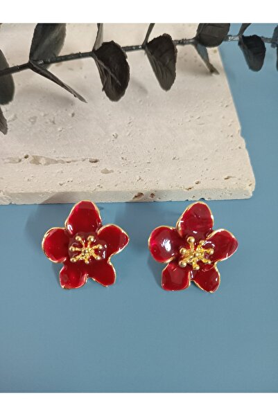 mos&more Burgundy Flower Women's Earrings