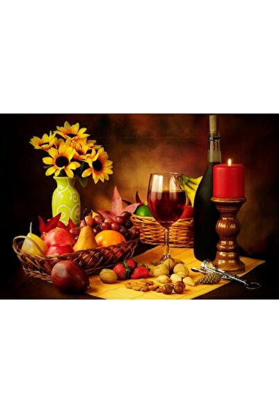 GRELYS PRINT Pictură pe pânză, Natură statică, Cină, Fructe, Vin, Retro 80 x ...