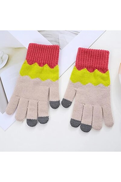 Flippy Women's Wavy Touchscreen Gloves, Acrylic Knit, Fleece Lined, One Size, Yellow/Pink