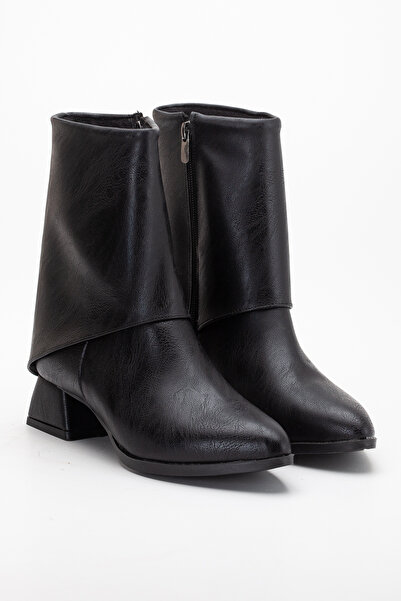 ALFHA Kadın Siyah Sivri Burun Bot Kovboy Kısa Topuklu Günlük Bot 603