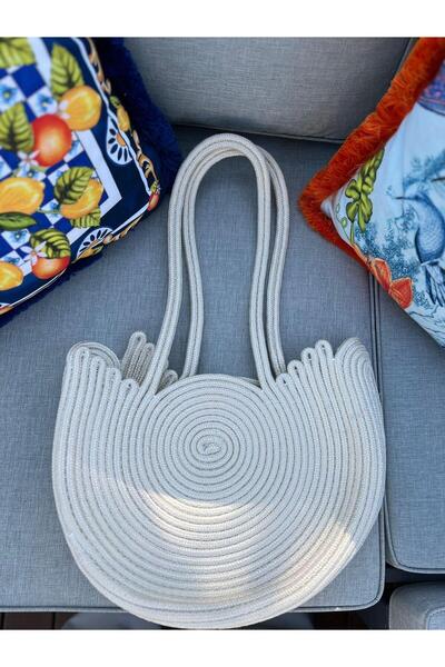 NS TASARIM MAYO Біла плетена пляжна сумка