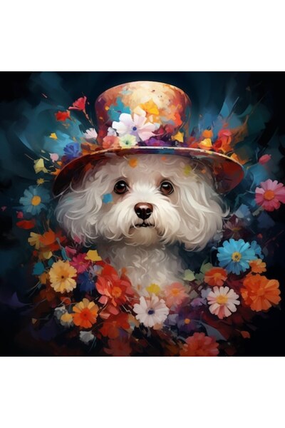 GRELYS PRINT Pictură pe pânză, Câine cu personalitate 6, Bichon, Animale, Flo...