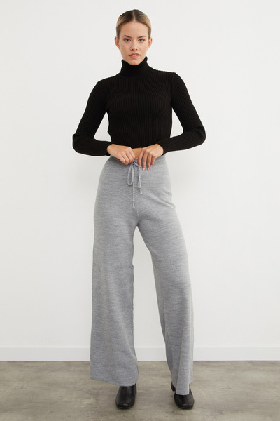 Fulla Moda Palazzo Knitwear Trousers with Elastic Waist